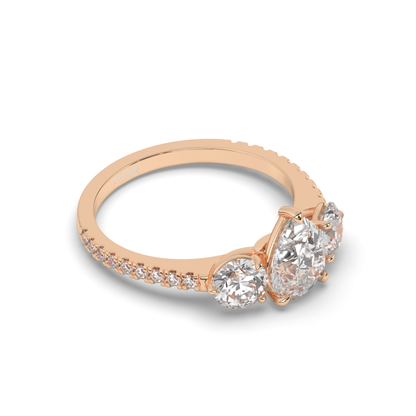 Three Stone Solitaire Ring Pear