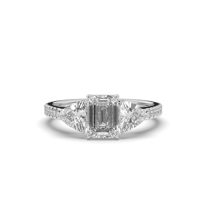 Three Emerald & Trilliant Cut Lab-Grown Diamond Ring