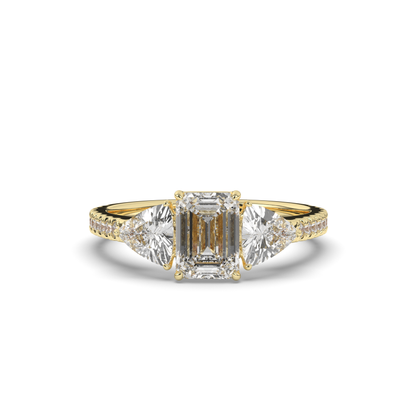 Three Emerald & Trilliant Cut Lab-Grown Diamond Ring