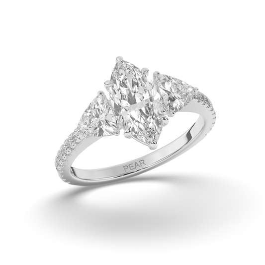 Marquise & Trillion Lab-Grown Diamond Three-Stone Ring with Pear Accents