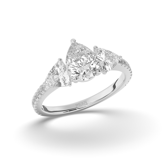 Classic Three-Stone Pear & Trillion Lab-Grown Diamond Engagement Ring