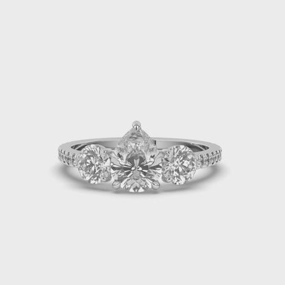 Three Stone Solitaire Ring Pear