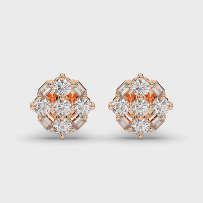 Luxurious Cluster Round & Baguette Lab-Grown Diamond Earrings