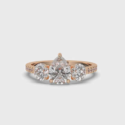 Three Stone Solitaire Ring Pear