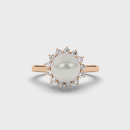 Pearl Halo Lab-Grown Diamond Engagement Ring