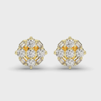 Luxurious Cluster Round & Baguette Lab-Grown Diamond Earrings