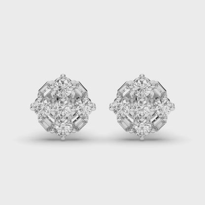 Luxurious Cluster Round & Baguette Lab-Grown Diamond Earrings