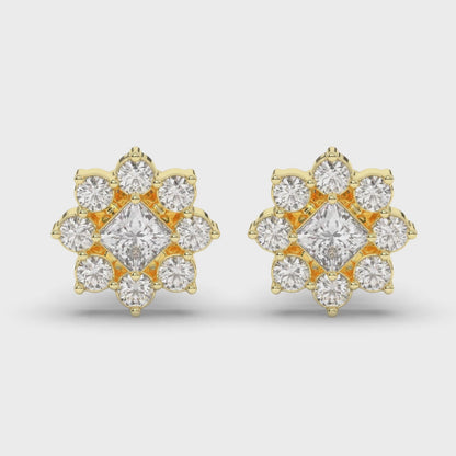 Chic Cluster Round & Princess Lab-Grown Diamond Earrings