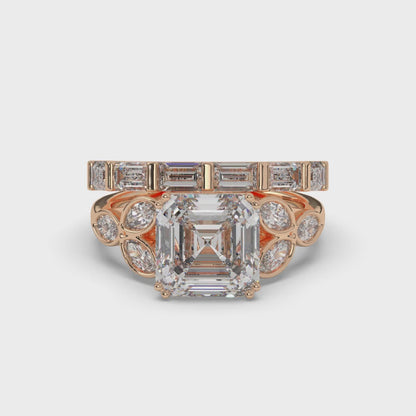 Asscher Cut and Baguette Marquise Lab-Grown Diamond Wedding Ring