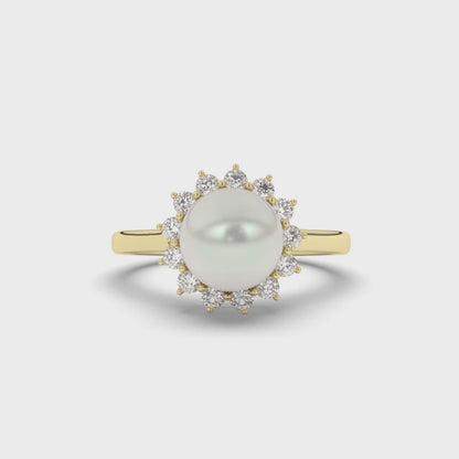 Pearl Halo Lab-Grown Diamond Engagement Ring