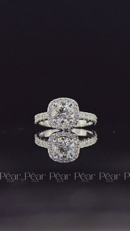 Double Halo Round Lab Grown Diamond Engagement Ring