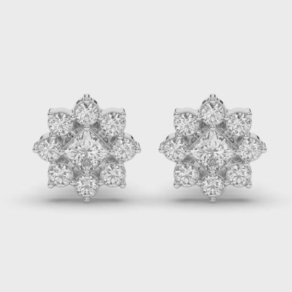 Chic Cluster Round & Princess Lab-Grown Diamond Earrings